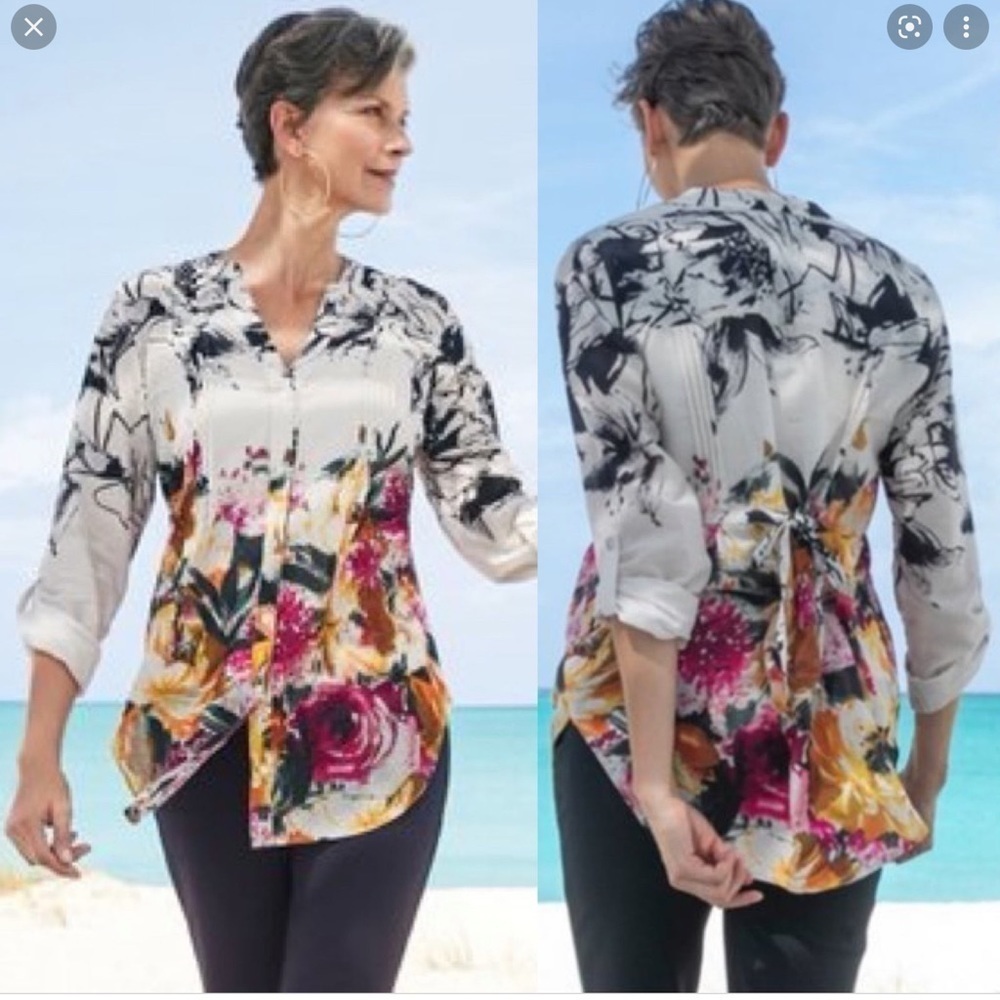 Soft Surroundings Champ De Fleurs Floral Print Tunic Long Sleeve Size XLP T91
